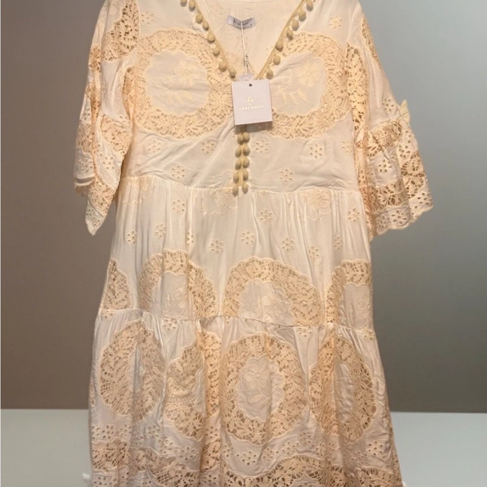 NWT Boheme Crochet-Trim Cream Mini Dress